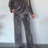 Velours Tweedelige Lounge Set met Wijde Broek