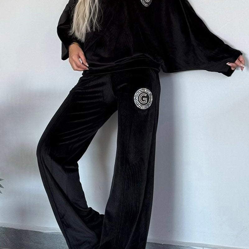 Velours Tweedelige Lounge Set met Wijde Broek