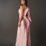 Elegante One Shoulder Maxi Jurk met Drapering en Split
