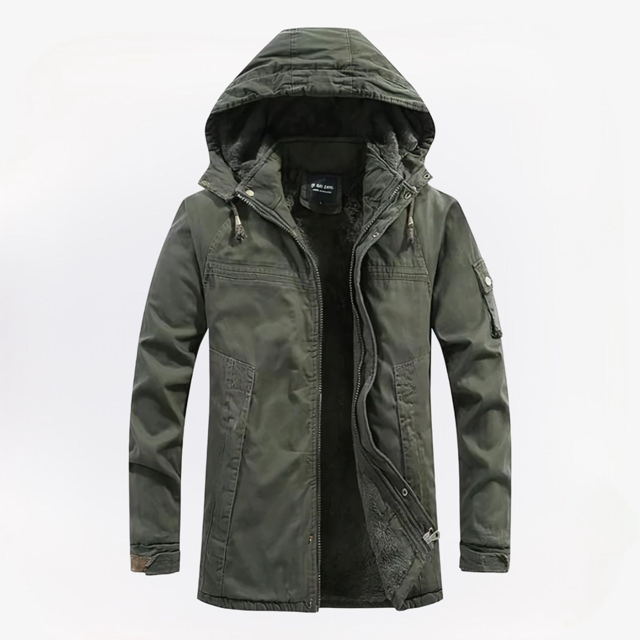 Heren parka winterjas in donkergroen – wind- en waterdicht materiaal, warme voering en comfortabele pasvorm voor koude dagen.