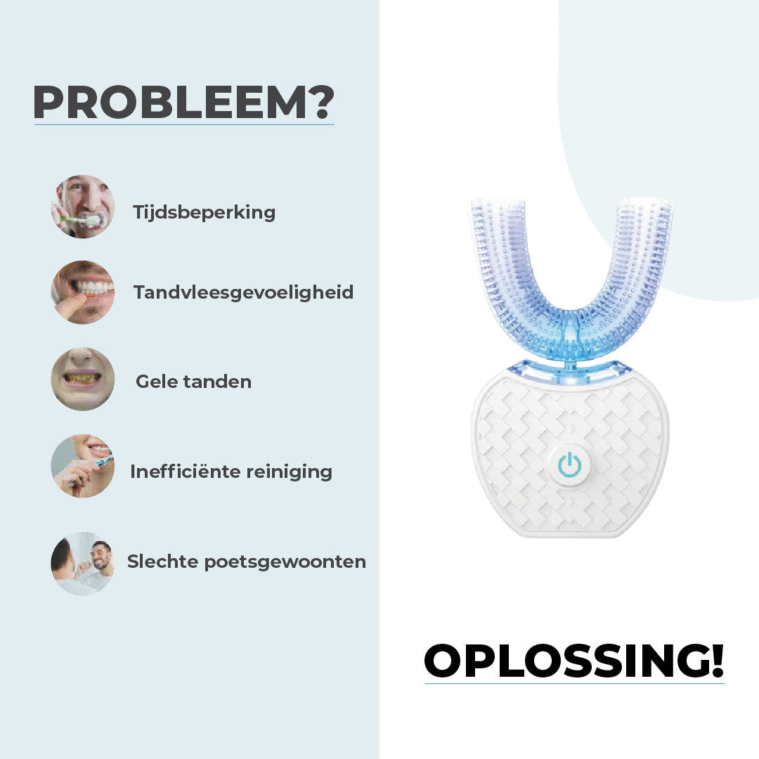 HappySmile - Intelligente Automatische Elektrische Tandenborstel voor Volwassenen – U-vormig Design – Ultrasone Technologie – Handsfree Tandenpoetsen – Diepe Reiniging & Witte Tanden – Oplaadbaar & Waterdicht.