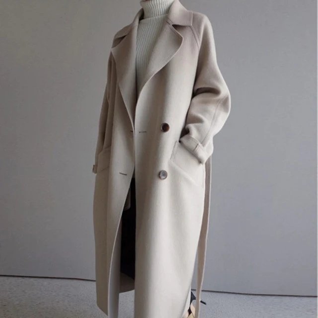 Luxe lange trenchcoat van kasjmier – Elegante damesjas met een tijdloze snit, zachte premium stof en een stijlvolle uitstraling.