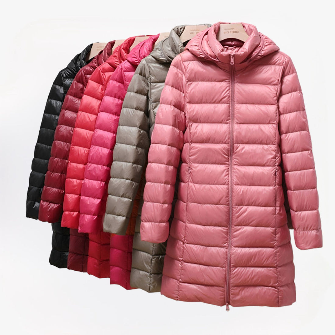Lange dames winterjas in diverse kleuren – warme gevoerde stof, elegante pasvorm en perfecte bescherming tegen kou.