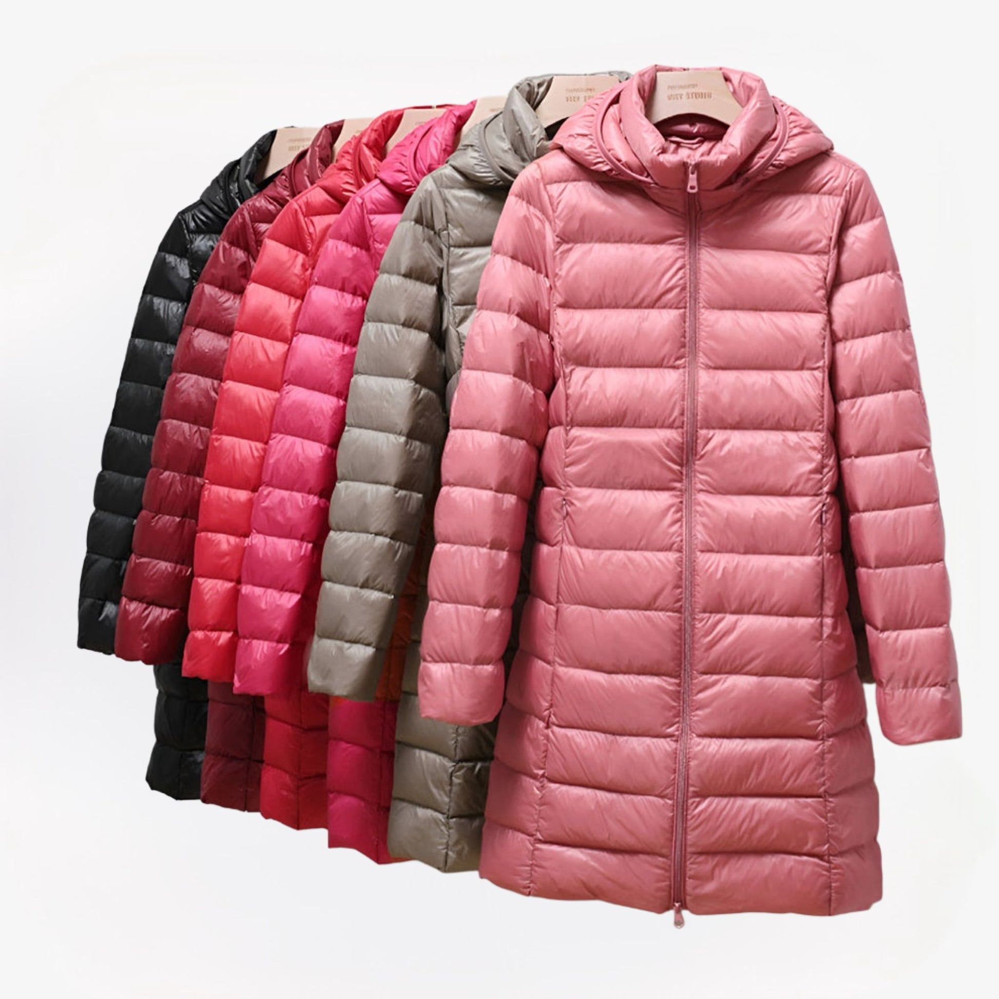 Lange dames winterjas in diverse kleuren – warme gevoerde stof, elegante pasvorm en perfecte bescherming tegen kou.