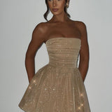 Strapless Glitter Mini Jurk