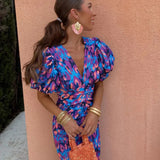 Dames Midi Jurk met Abstracte Print en V-Hals