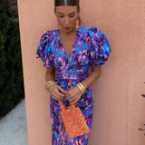 Dames Midi Jurk met Abstracte Print en V-Hals