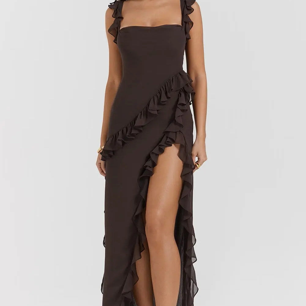 One-Shoulder Maxi Jurk met Volantdetails