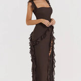 One-Shoulder Maxi Jurk met Volantdetails
