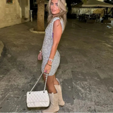 Glitter Mini Jurk met Schouderdetails