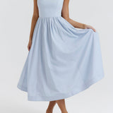 Romantische Strapless Midi Jurk met Zwierige Rok