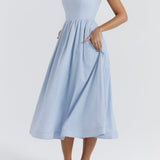 Romantische Strapless Midi Jurk met Zwierige Rok