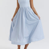 Romantische Strapless Midi Jurk met Zwierige Rok
