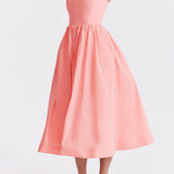 Romantische Strapless Midi Jurk met Zwierige Rok