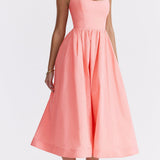 Romantische Strapless Midi Jurk met Zwierige Rok