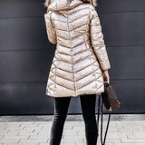 Glanzende Gewatteerde Winterjas met Faux Fur Capuchon
