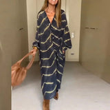 Dames Maxi Jurk met Geometrische Print en V-Hals