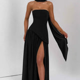 Straploze Maxi Jurk met Hoge Split