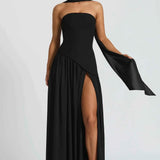 Straploze Maxi Jurk met Hoge Split