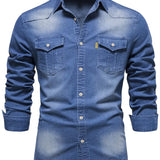 Heren Denim Overhemd Met Slim Fit En Borstzakken