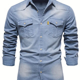 Heren Denim Overhemd Met Slim Fit En Borstzakken