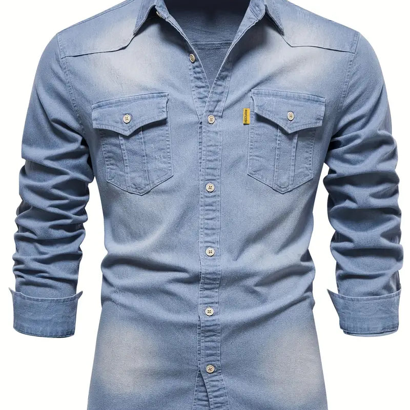 Heren Denim Overhemd Met Slim Fit En Borstzakken