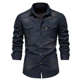 Heren Denim Overhemd Met Slim Fit En Borstzakken