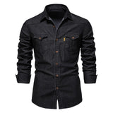 Heren Denim Overhemd Met Slim Fit En Borstzakken