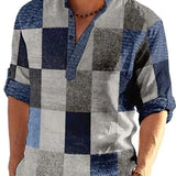 Heren Patchwork Overhemd Met V Hals En Casual Pasvorm