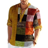 Heren Patchwork Shirt Met V Hals En Casual Fit