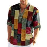 Heren Patchwork Overhemd Met V Hals En Casual Pasvorm