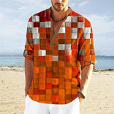 Heren Patchwork Overhemd Met V Hals En Casual Pasvorm