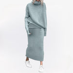 Tweedelige coltrui en maxi-rok set voor dames – elegante en comfortabele outfit voor elke gelegenheid, met een verfijnde en stijlvolle uitstraling.