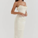 Strapless Midi Jurk met Corsetdetail en Split