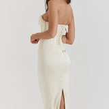 Strapless Midi Jurk met Corsetdetail en Split