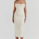 Strapless Midi Jurk met Corsetdetail en Split