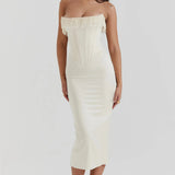 Strapless Midi Jurk met Corsetdetail en Split