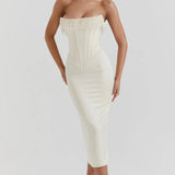 Strapless Midi Jurk met Corsetdetail en Split