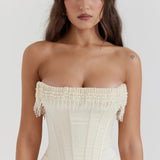 Strapless Midi Jurk met Corsetdetail en Split