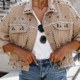 Denim Jas met Studs en Patches voor Dames