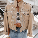 Denim Jas met Studs en Patches voor Dames