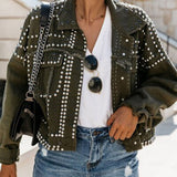 Denim Jas met Studs en Patches voor Dames