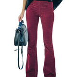 Lima retro ribfluwelen flared broek met hoge taille van zachte, stretch stof voor een comfortabele pasvorm en vintage stijl.