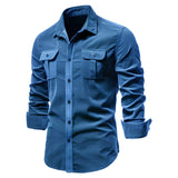Casual Heren Overhemd Met Borstzakken En Slim Fit