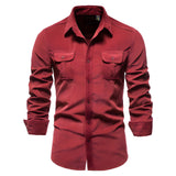 Casual Heren Overhemd Met Borstzakken En Slim Fit