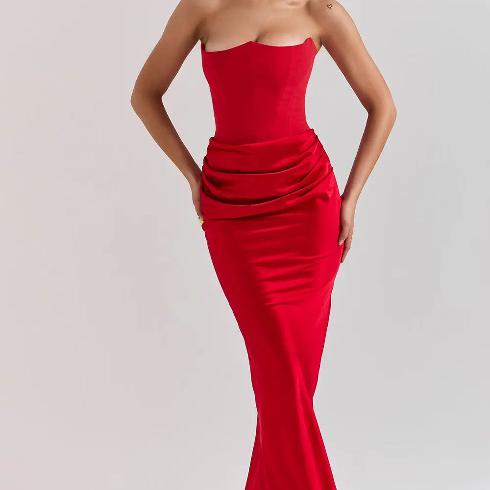 Straploze Maxi Jurk met Gedrapeerde Taille