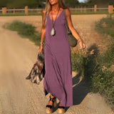 Casual Maxi Jurk met V-Hals en Losse Pasvorm