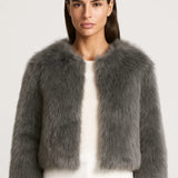 Elegante Korte Teddy Jas met Ronde Hals en Zachte Afwerking