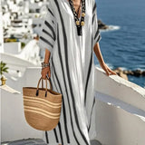 Gestreepte Maxi Kaftan Jurk met V-Hals