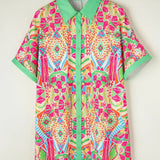 Bohemian Tuniekjurk met Kleurrijke Print en Knoopsluiting